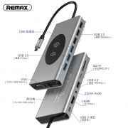 Снимка  на USB Докинг Станция - 15 in 1 - TYPE-C + QI Wireless Charger 10W REMAX RU-U99