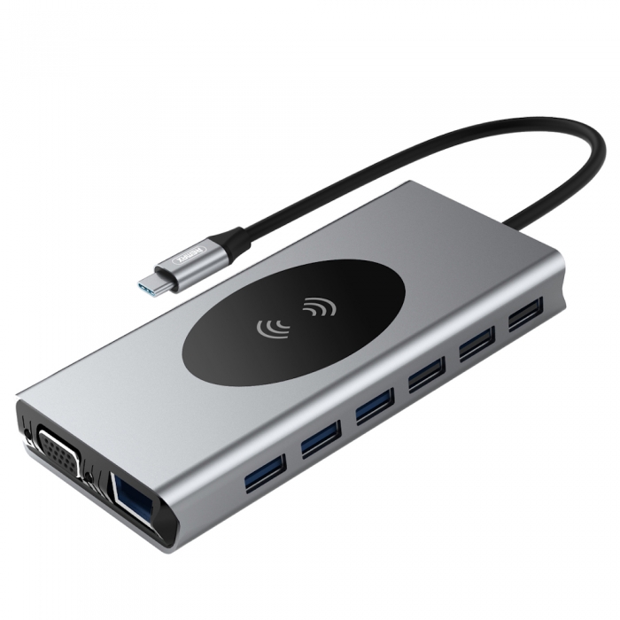 Снимка на USB Докинг Станция - 15 in 1 - TYPE-C + QI Wireless Charger 10W REMAX RU-U99