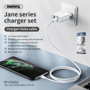 Снимка  на Домашно Зарядно JANE Series, 2x USB 3.0 2.1A, 21W, Комплект с LIGHTNING Кабел 1м. за Apple устройства, REMAX RP-U35i