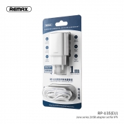 Снимка  на Домашно Зарядно JANE Series, 2x USB 3.0 2.1A, 21W, Комплект с LIGHTNING Кабел 1м. за Apple устройства, REMAX RP-U35i