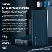 Снимка  на Преносима Батерия RIJI Series - SUPER FAST Charge, Li-Po, 20 000 mAh, QC 4.0 5A, 22.5W + PD 18W REMAX RPP-108